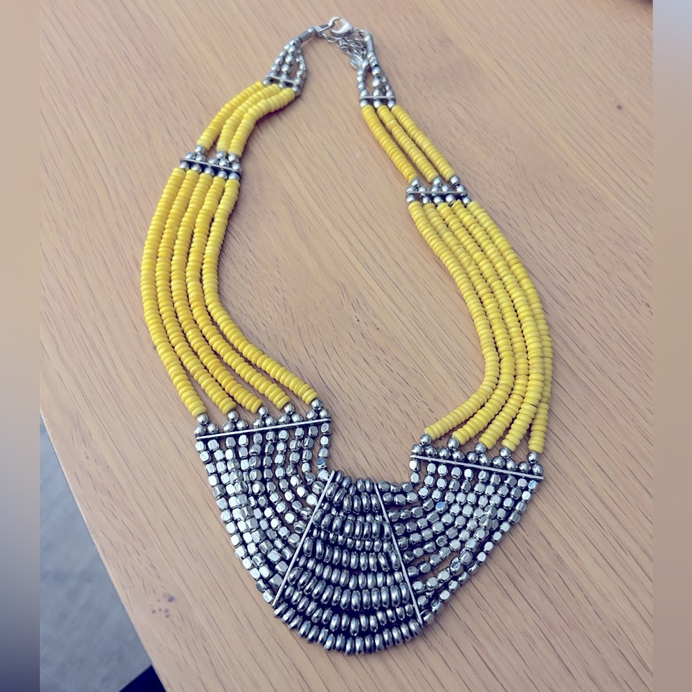 Beaded silver and yellow statement necklace